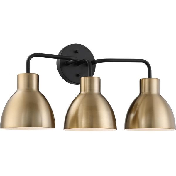 Sloan 22 in. 3 Lights Vanity Light Black and Gold Finish Supply