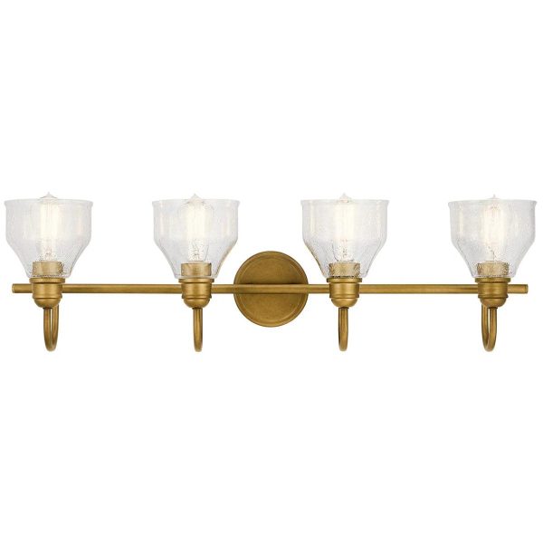 Avery 34 In 4-Lights Bathroom Vanity Light With Clear Fluted Glass, Gold Finish Online now