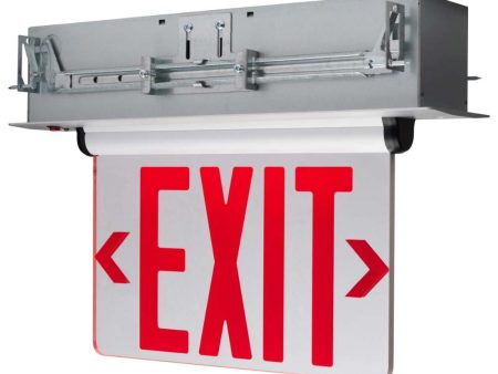 Edge-Lit LED Exit Sign, Dual face with Red Letters, Silver Finish, Mirror Panel, Battery Included Online Sale