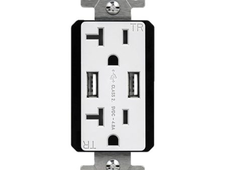 20 Amp Duplex Tamper-Resistant Receptacle with 4.8A Dual USB-A Charger w Interchangeable Cover Cheap