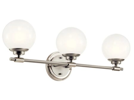 Benno 25 In 3-Lights Bathroom Vanity Light With Opal Glass, Silver Finish Supply