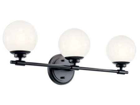 Benno 25 In 3-Lights Bathroom Vanity Light With Opal Glass, Black Finish For Discount