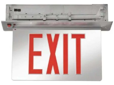 Edge-Lit LED Exit Sign, Single face with Red Letters, Mirror Panel Finish, Battery Backup Included Online Hot Sale