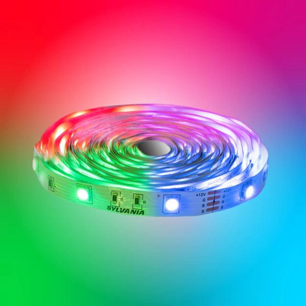 Sylvania 32ft RGB Flexible Light Strip Starter Kit, 16 Dimmable Colors with RF Remote Control For Sale