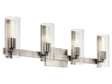 Jemsa 32 In 3-Lights Bathroom Vanity Light With Clear Fluted Glass, Brushed Nickel Finish Fashion