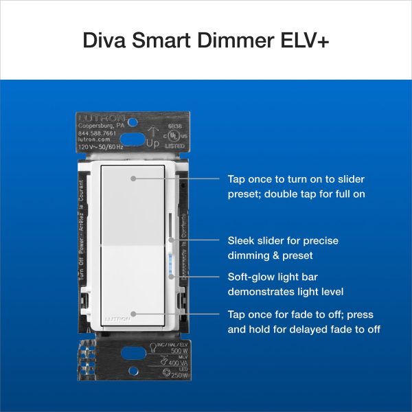 Caseta Smart Dimmer Switch ELV+, 250 Watts, Neutral Required, Light Almond Online