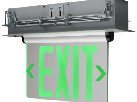 Edge-Lit LED Exit Sign, Single face with Green Letters, Clear Panel Finish, Battery Included Sale