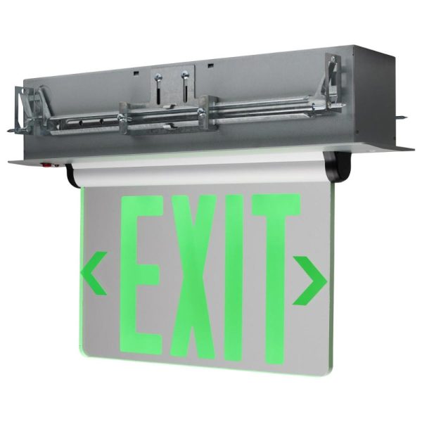 Edge-Lit LED Exit Sign, Single face with Green Letters, Clear Panel Finish, Battery Included Sale