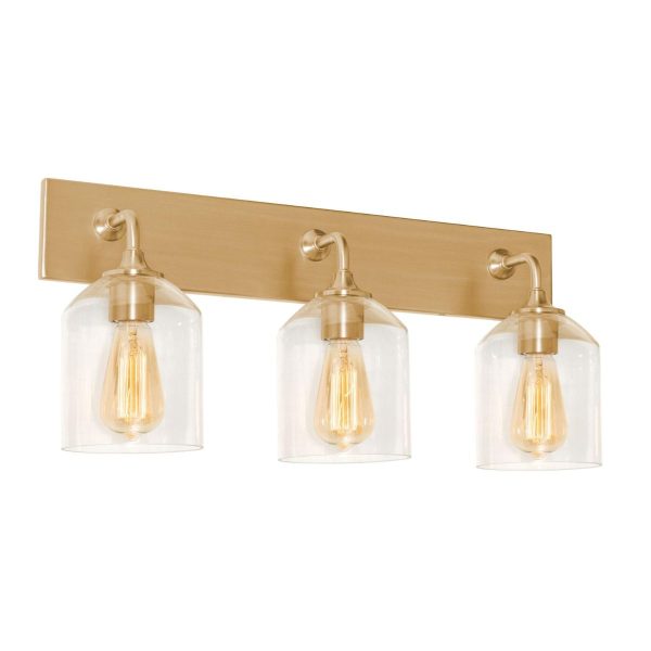 William 3 Lights 24 In. Vanity Light Satin Brass Finish For Sale