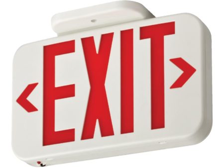 LED Exit Sign, Universal Face with Red Green Letters, White Finish Cheap