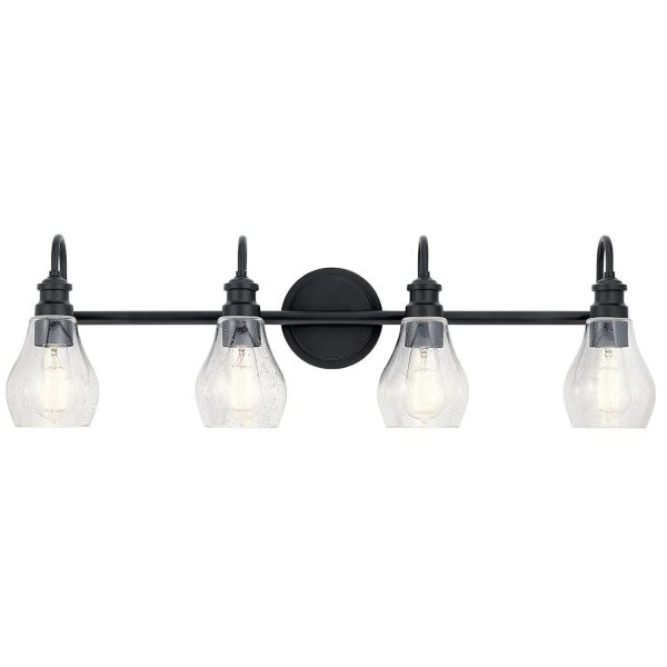 Greenbrier 34 In 4-Lights Bathroom Vanity Light With Clear Seeded Glass, Black Finish Discount