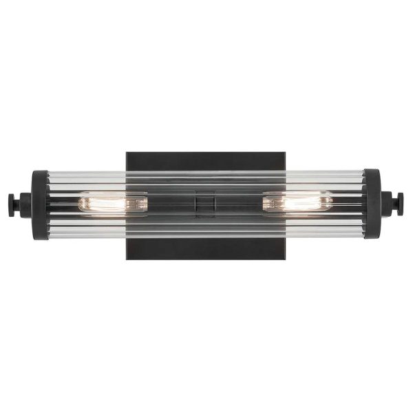 Azores 16 In 2-Lights Bathroom Vanity Light With Clear Fluted Glass, Black Finish Online Hot Sale