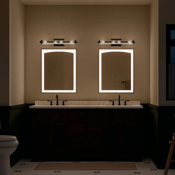 Azores 25 In 4-Lights Bathroom Vanity Light With Clear Fluted Glass, Black Finish Discount