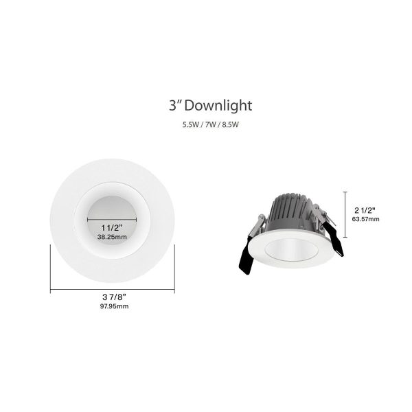 3 Inch Deep Regress LED Commercial Downlight, 5.5W|7W|8.5W, 650 Lumens, Selectable CCT, White Finish Sale