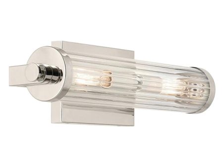 Azores 16 In 2-Lights Bathroom Vanity Light With Clear Fluted Glass, Silver Finish Online Sale