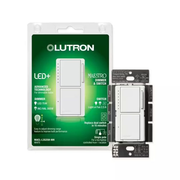 Maestro LED+ Dual Dimmer and Switch, Single Pole, White Online Sale