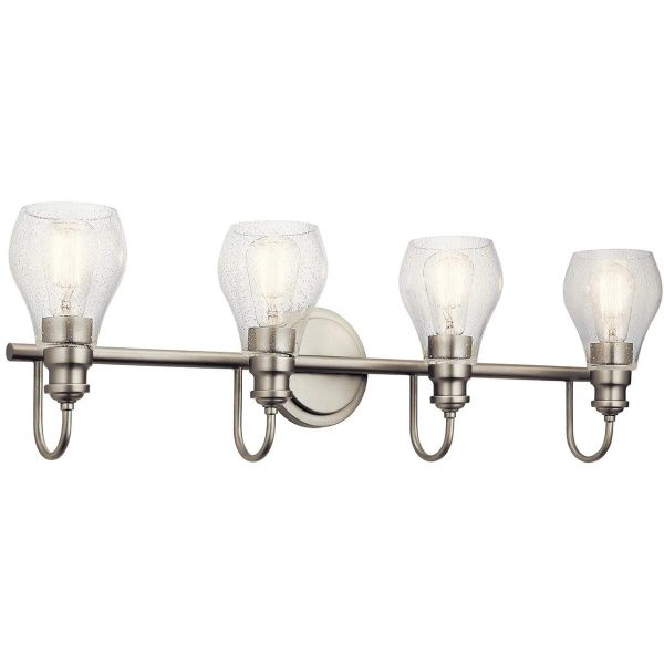 Greenbrier 34 In 4-Lights Bathroom Vanity Light With Clear Seeded Glass, Brushed Nickel Finish For Sale