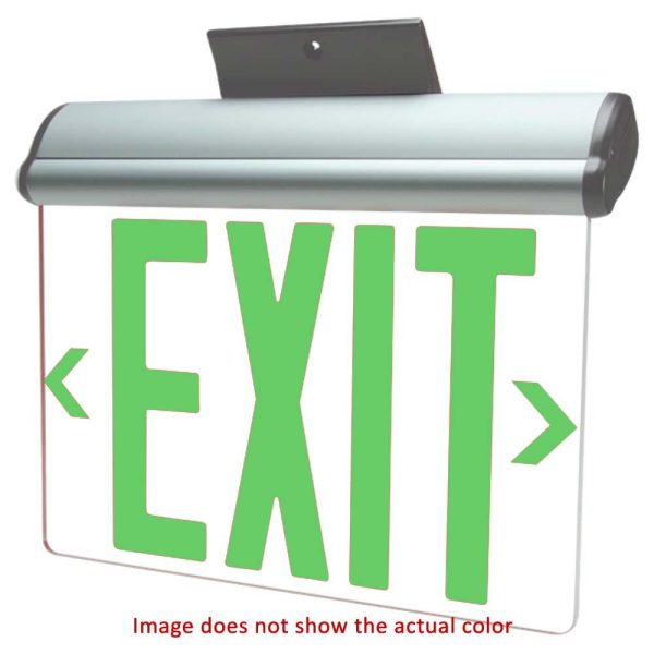 Edge-Lit LED Exit Sign, Single Clear Face, Green Letters, Surface or Recessed Mount, White Finish Hot on Sale