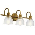 Avery 24 In 3-Lights Bathroom Vanity Light With Clear Fluted Glass, Gold Finish For Discount