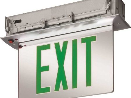 Edge-Lit LED Exit Sign, Single face with Green Letters, Clear Panel Finish, Battery Backup Included Hot on Sale