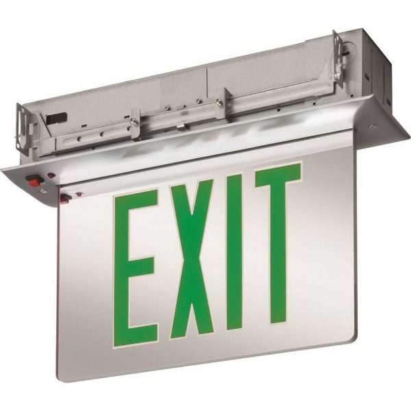 Edge-Lit LED Exit Sign, Single face with Green Letters, Clear Panel Finish, Battery Backup Included Hot on Sale