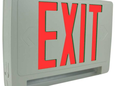 LED Combo Exit Sign, Double Face with Red Letters, White Finish, Battery Backup Included, Self-Diagnostics Supply