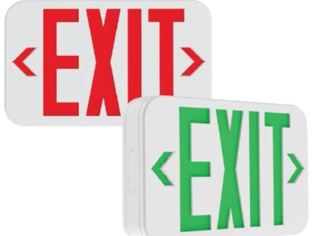 LED Exit Sign, 2 Single Face with Red Green Letters, White Finish, Battery Backup Included Online