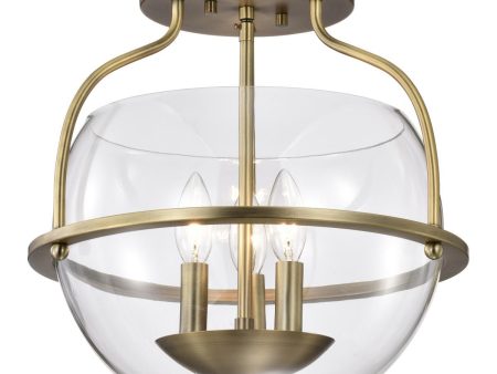 Amado 14 in. 3 lights Semi-flush Mount Light Vintage Brass Finish Online