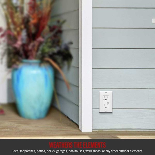 15 Amp Duplex Outlet, Tamper and Weather-Resistant, White Online Sale