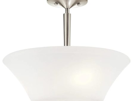 Aubrey 15  3-Light Semi-Flush Mount Light with Satin Etched Cased Opal Glass, Brushed Nickel Finish Fashion