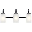 Kennewick 23 In 3-Lights Bathroom Vanity Light With Clear Satin Etched Glass, Black Finish Fashion