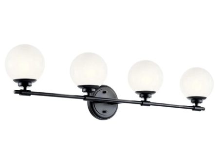 Benno 34 In 4-Lights Bathroom Vanity Light With Opal Glass, Black Finish Supply