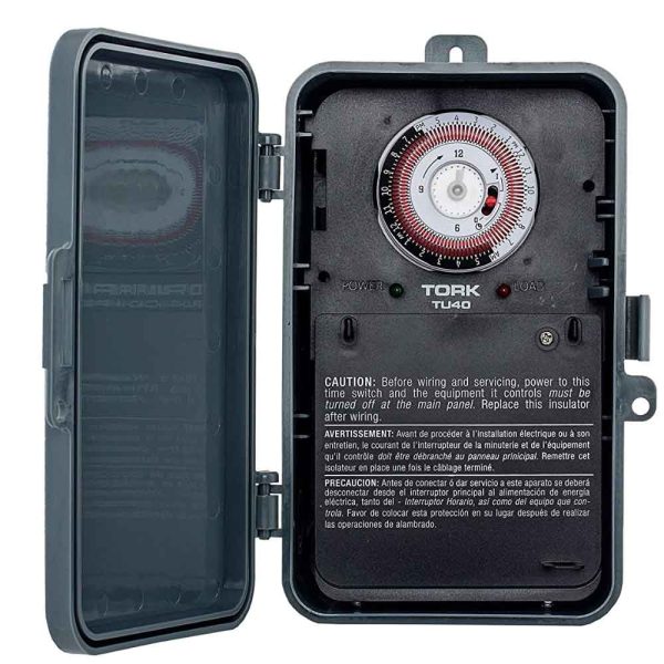 Tork 40-Amp 24-Hour Mechanical Time Switch 120-277V DPDT Indoor Outdoor Plastic Enclosure Fashion