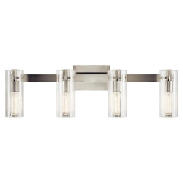 Jemsa 32 In 3-Lights Bathroom Vanity Light With Clear Fluted Glass, Brushed Nickel Finish Fashion