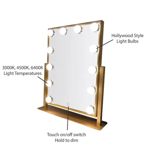 Hollywood 15 In. X 17 In. Tri-Color 12 LED Bulbs Make Up Mirror With Touch On Off Dimmer Function Online Hot Sale