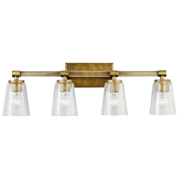 Audrea 30 In 4-Lights Bathroom Vanity Light With Clear Fluted Glass, Gold Finish For Discount