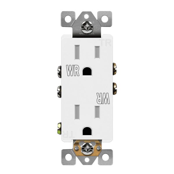 15 Amp Duplex Outlet, Tamper and Weather-Resistant, White Online Sale