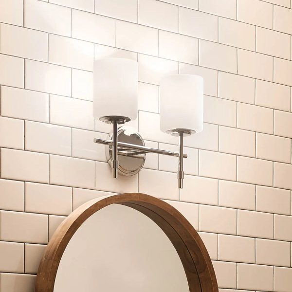 Ali 14 In 2-Lights Bathroom Vanity Light With Satin Etched Cased Opal, Polished Nickel Finish Online now