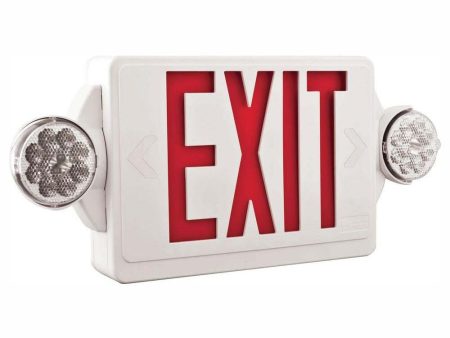 LED Combo Exit Sign, Universal Face with Red Letters, White Finish, Battery Backup Included For Cheap