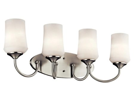 Aubrey 29 In 4-Lights LED Bathroom Vanity Light With Satin Etched Cased Opal Glass, Brushed Nickel Finish Cheap