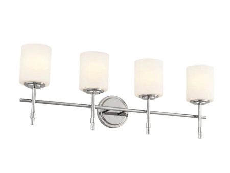 Ali 33 In 4-Lights Bathroom Vanity Light With Satin Etched Cased Opal, Polished Nickel Finish Supply