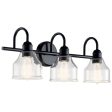 Avery 24 In 3-Lights Bathroom Vanity Light With Clear Fluted Glass, Black Finish Cheap