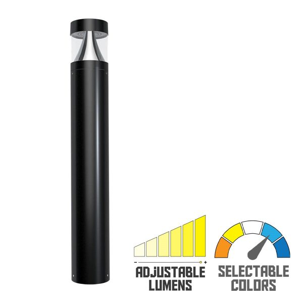 42  Round LED Bollard Light, 24W, Flat Top, 30K 40K 50K, Black, 120-277V Sale