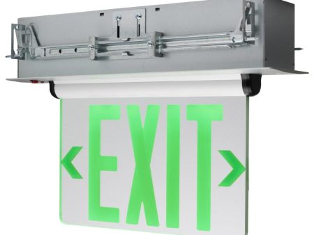 Edge-Lit LED Exit Sign, Dual face with Green Letters, Silver Finish, Mirror Panel, Battery Included For Cheap