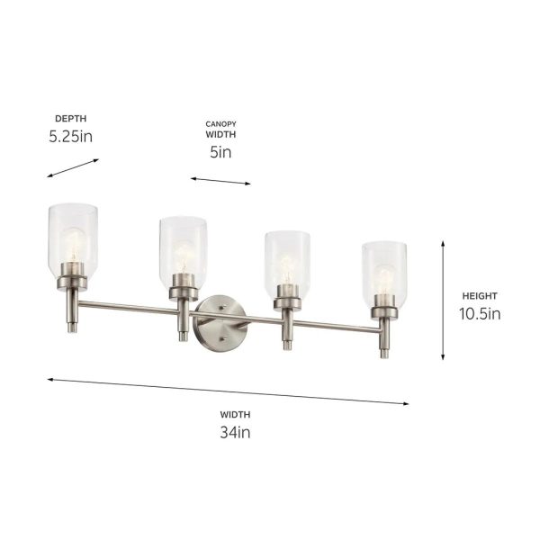 Madden 34 In 4-Lights Bathroom Vanity Light, Brushed Nickel Finish For Cheap