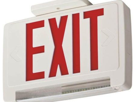 LED Combo Exit Sign, Universal Face with Red Letters, White Finish, Battery Backup Included, Self-Diagnostics Hot on Sale