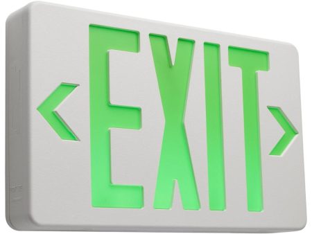 LED Exit Sign, Dual face with Green Letters, White Finish, Battery Backup Included For Sale