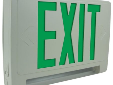 LED Combo Exit Sign, Double Face with Green Letters, White Finish, Battery Backup Included Online Sale