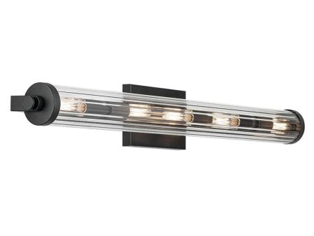 Azores 32 In 5-Lights Bathroom Vanity Light With Clear Fluted Glass, Black Finish Online now