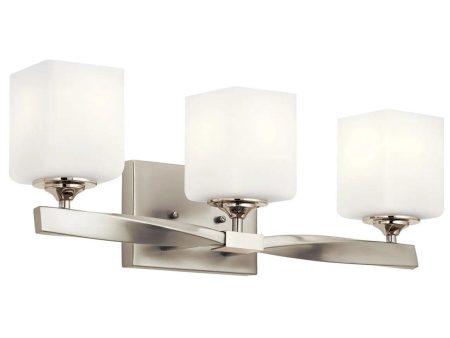 Marette 23 In 3-Lights Bathroom Vanity Light With Satin Etched Cased Opal Glass, Brushed Nickel Finish For Discount